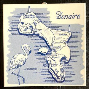 Vintage Royal Mosa Holland Bonaire Map Souvenir Trivet Ceramic Tile Delft Blue